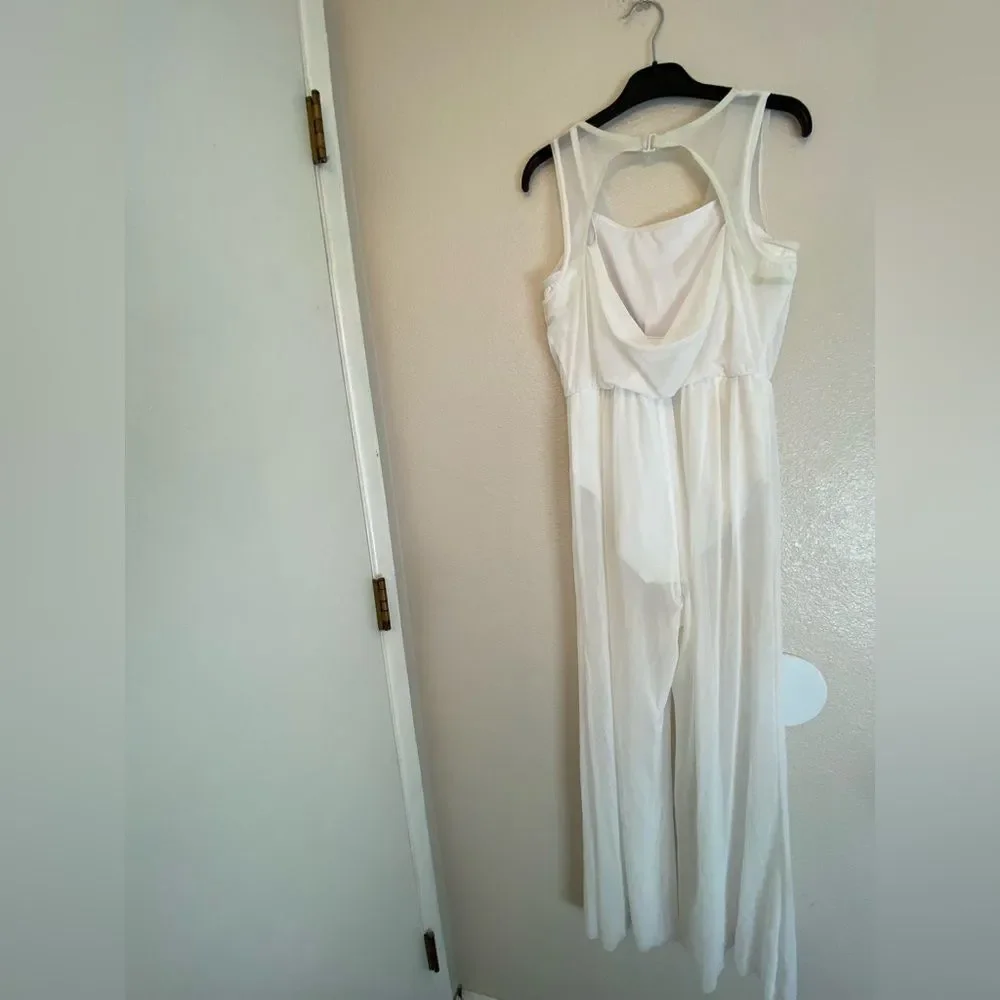 WEISSMAN Dance Costume white Cowl Drape Power Mesh Jumpsuit SM12126 SA adult